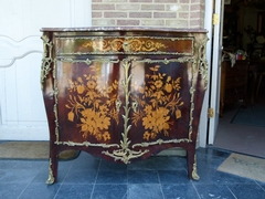 Napoleon III Two door cabinet with flower marquetry and red marble top