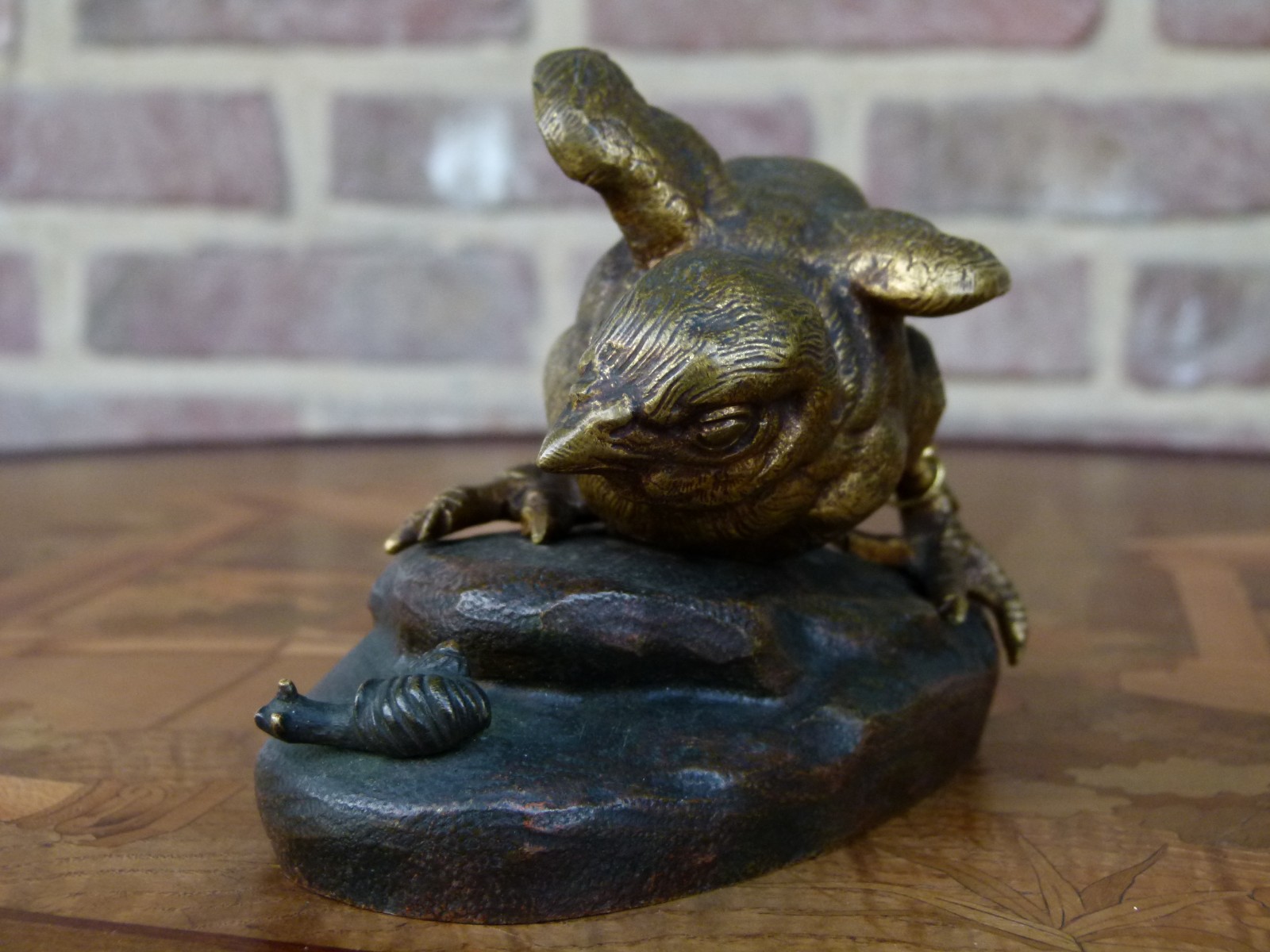 Napoleon III Sculpture by C.Masson of a young bird playind with a snail