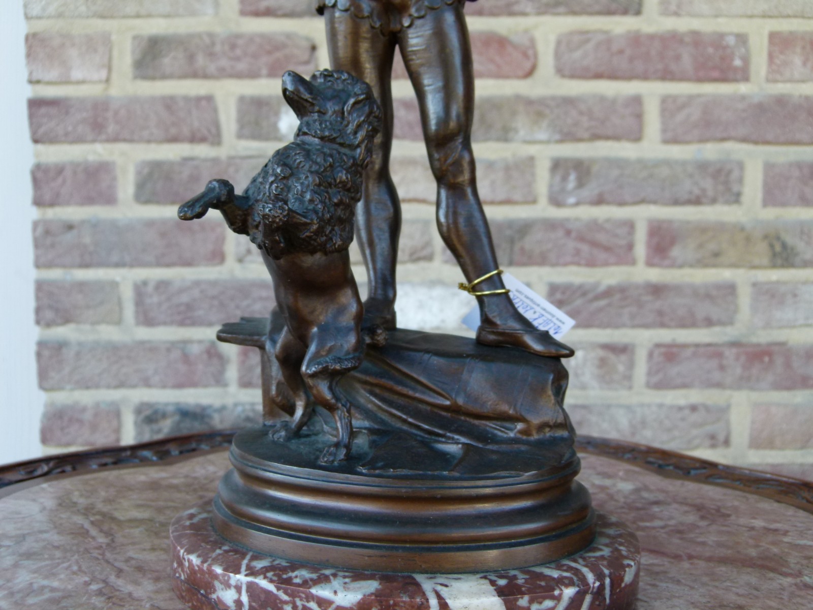 Napoleon III Sculpture by barey fils of a harlequin with a dancing poodle