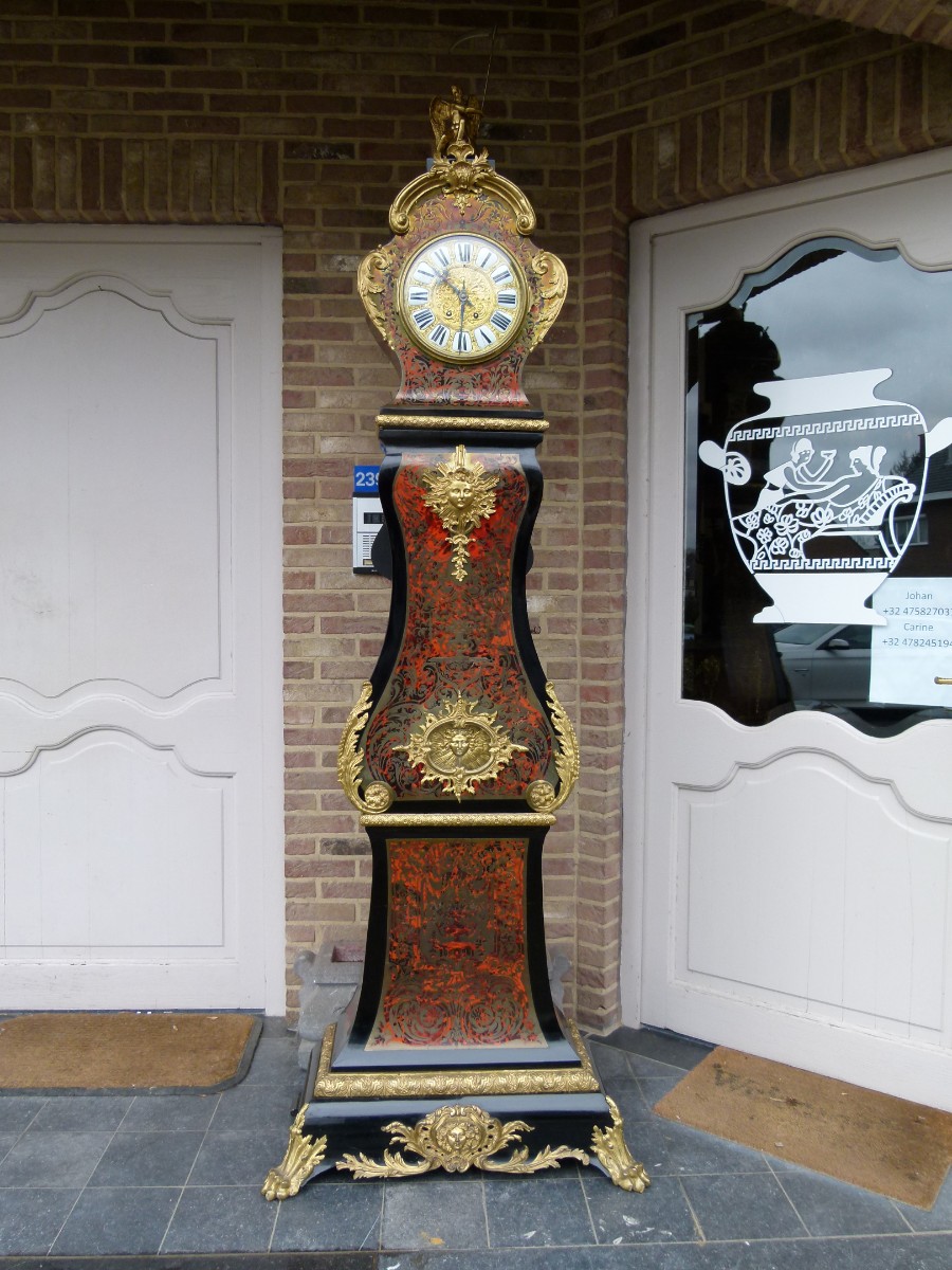 Napoleon III Boulle Marquetry Inlaid Bombe Long Case grandfather Clock