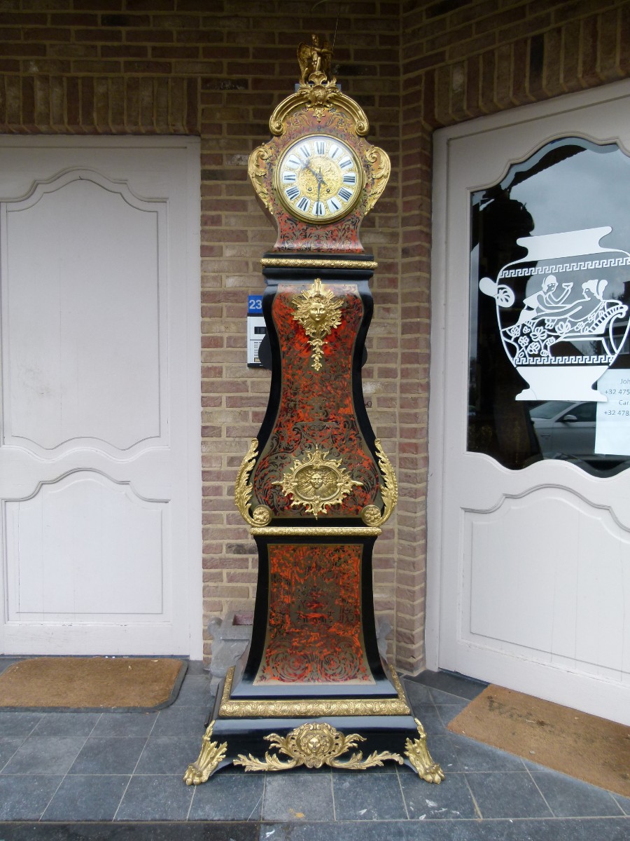 Napoleon III Boulle Marquetry Inlaid Bombe Long Case grandfather Clock