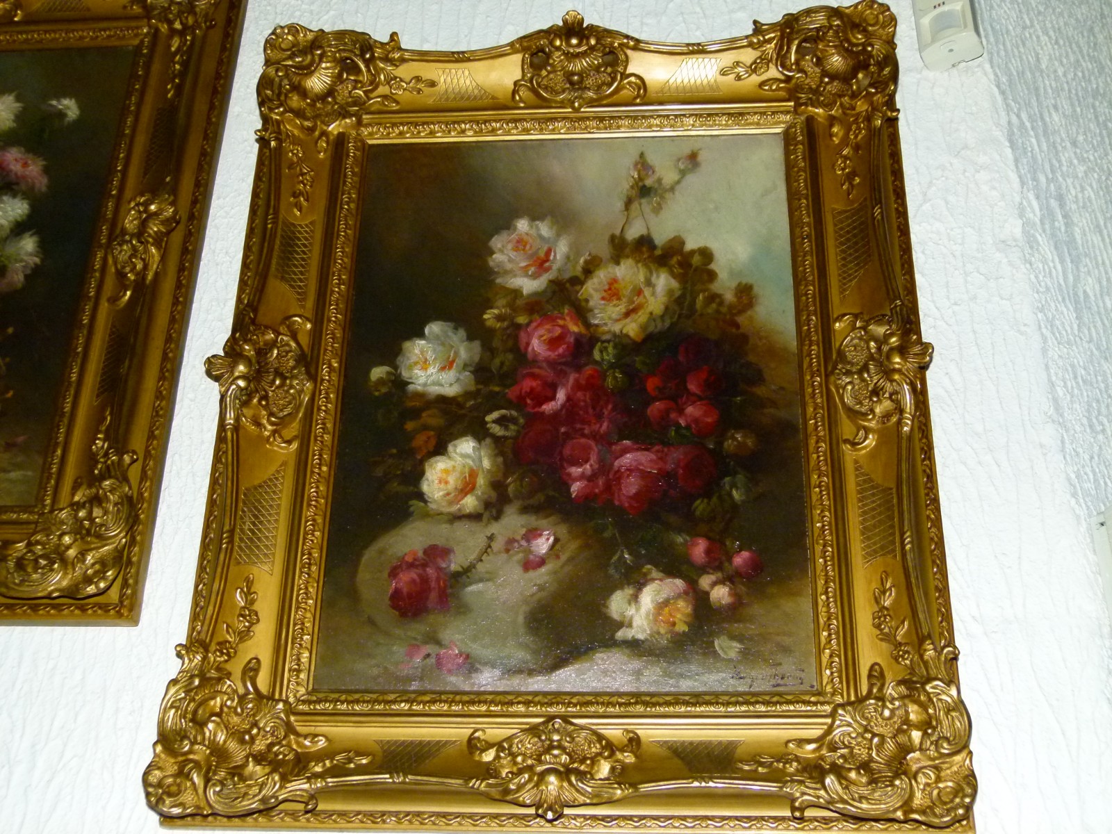 Belle epque Pair paintings by Henri Schouten of flowers