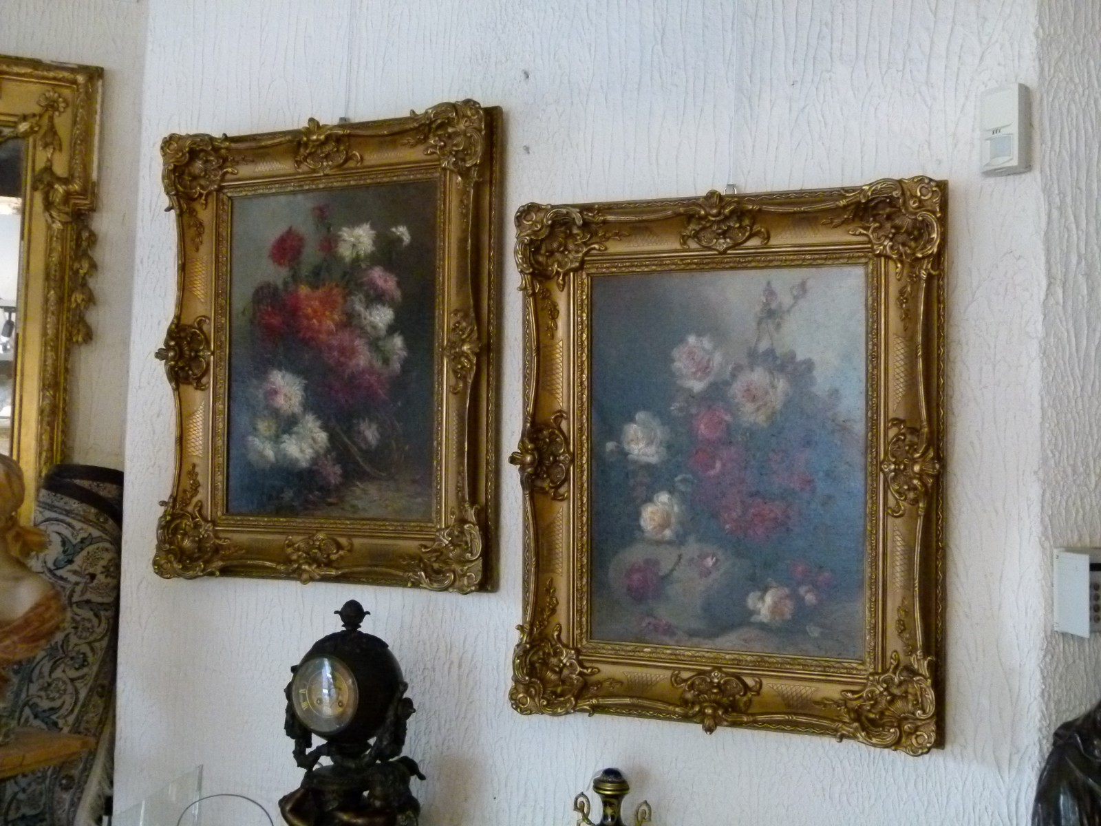 Belle epque Pair paintings by Henri Schouten of flowers