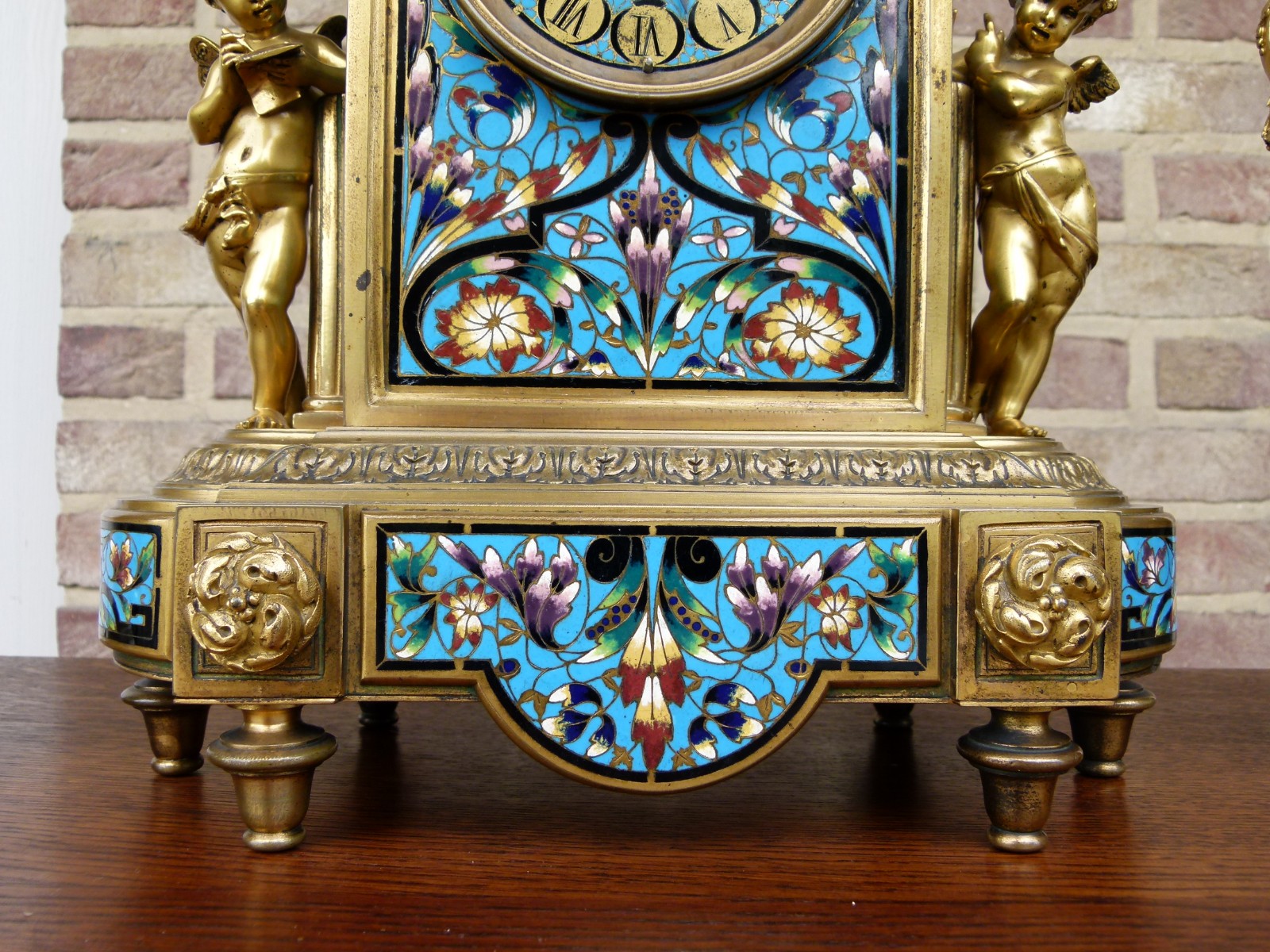 Napoleon III cloisonné Clockset with putti,s