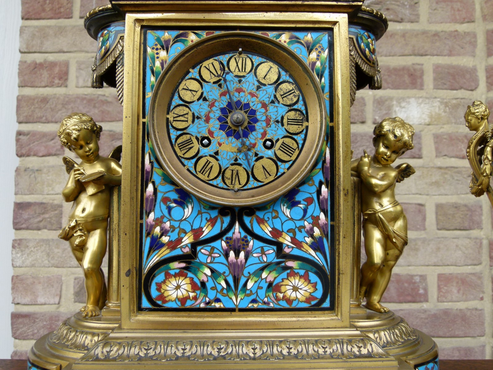 Napoleon III cloisonné Clockset with putti,s