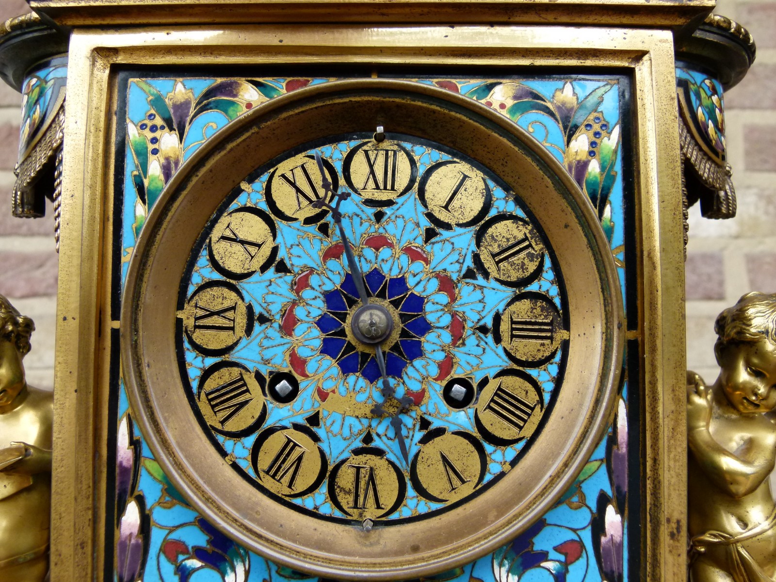 Napoleon III cloisonné Clockset with putti,s