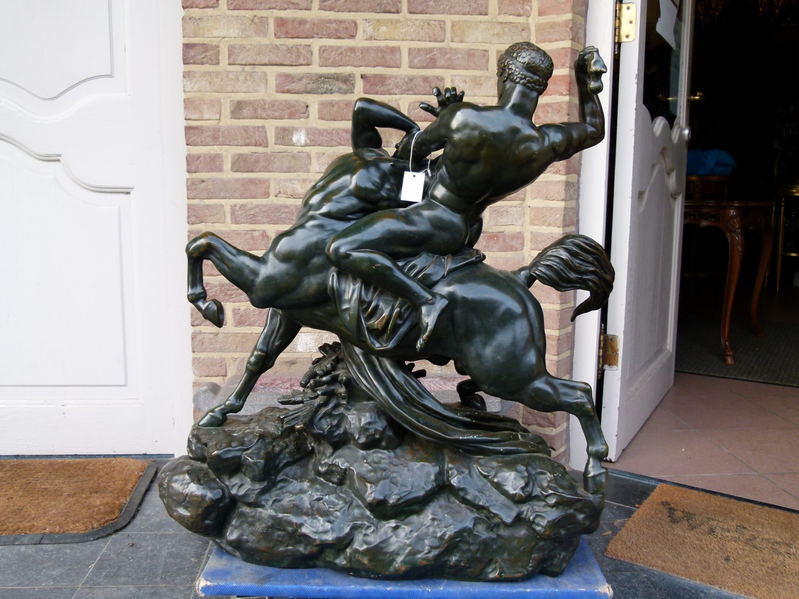 Sculpture by Barye of Theseus fighting centaur Bianor with foundry stamp F.Barbedienne