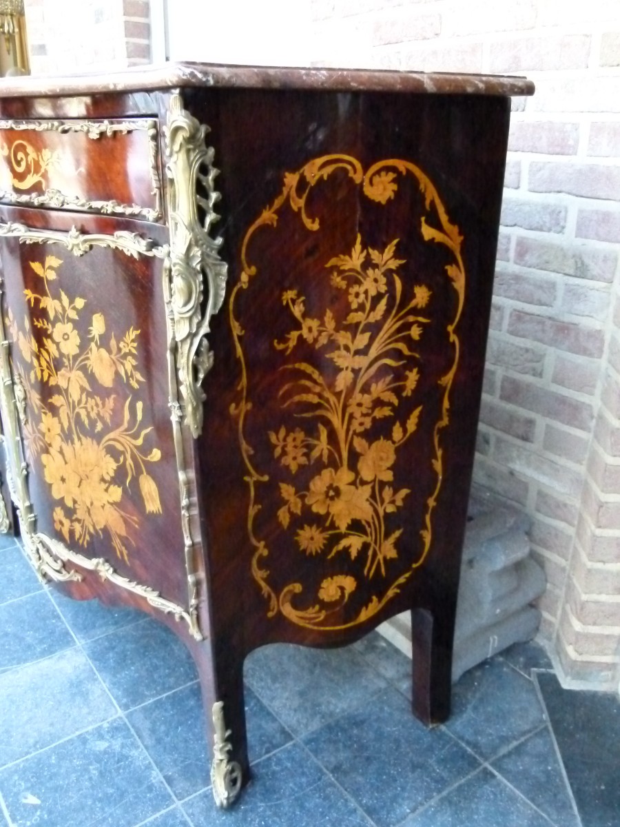 Napoleon III Two door cabinet with flower marquetry and red marble top