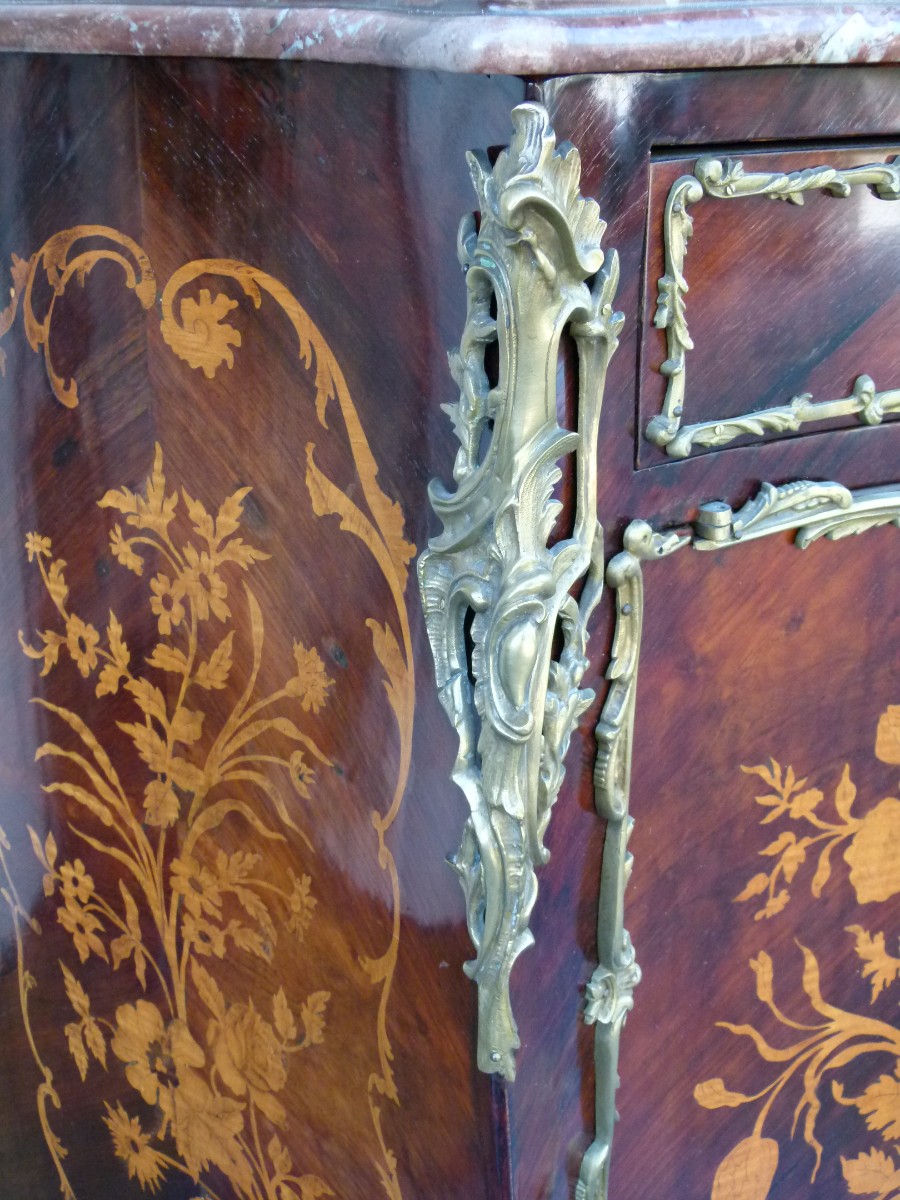 Napoleon III Two door cabinet with flower marquetry and red marble top