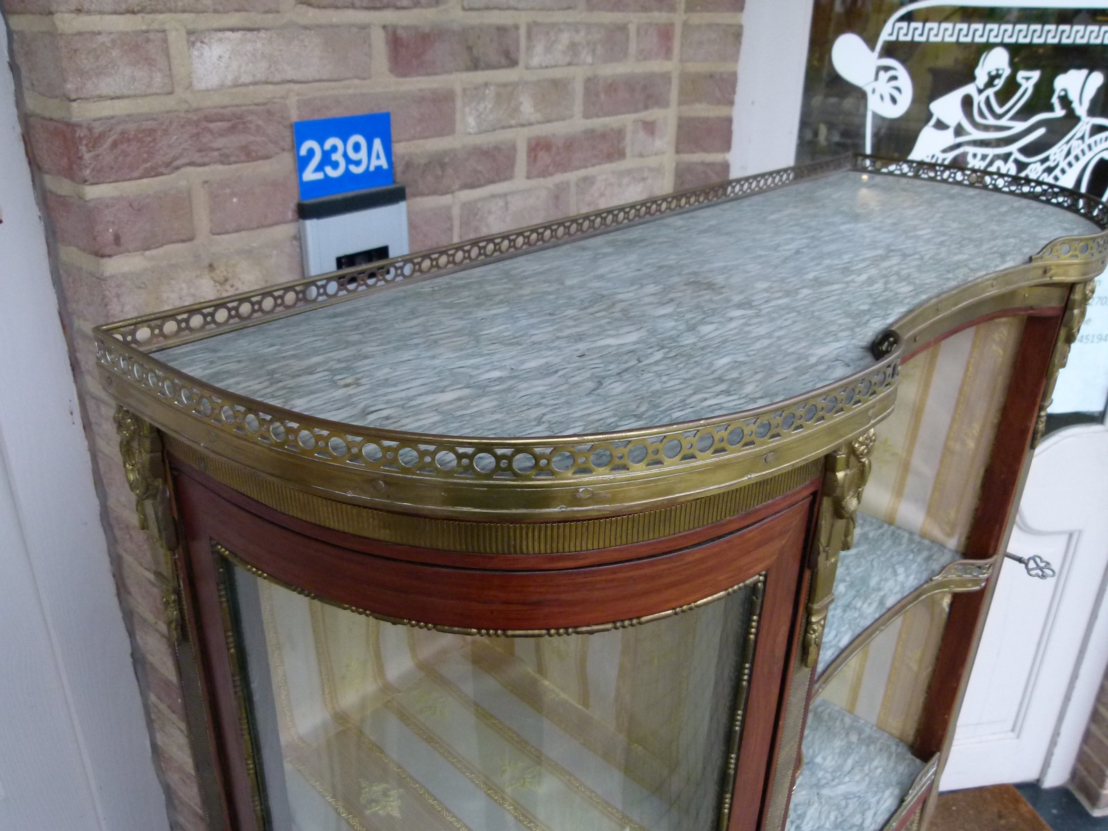 Napoleon III Display cabinet with curved glass and marble top