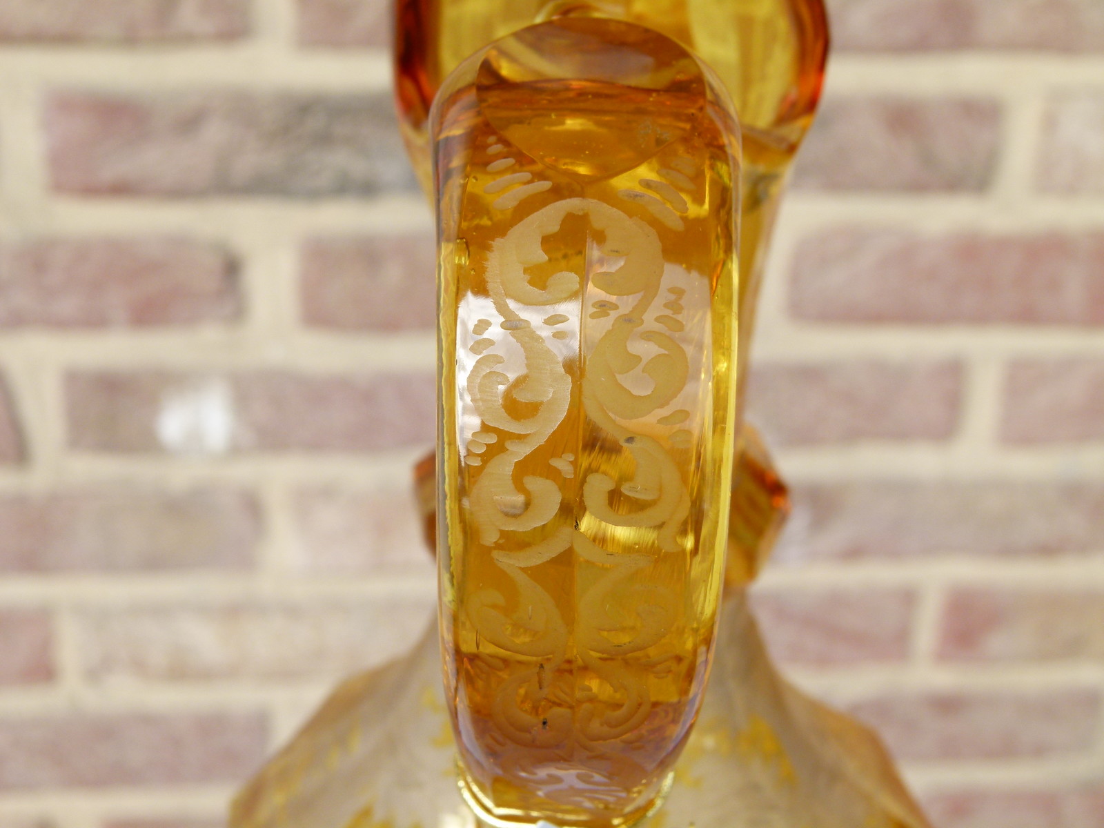 Bohemian engraved glass jar with deers