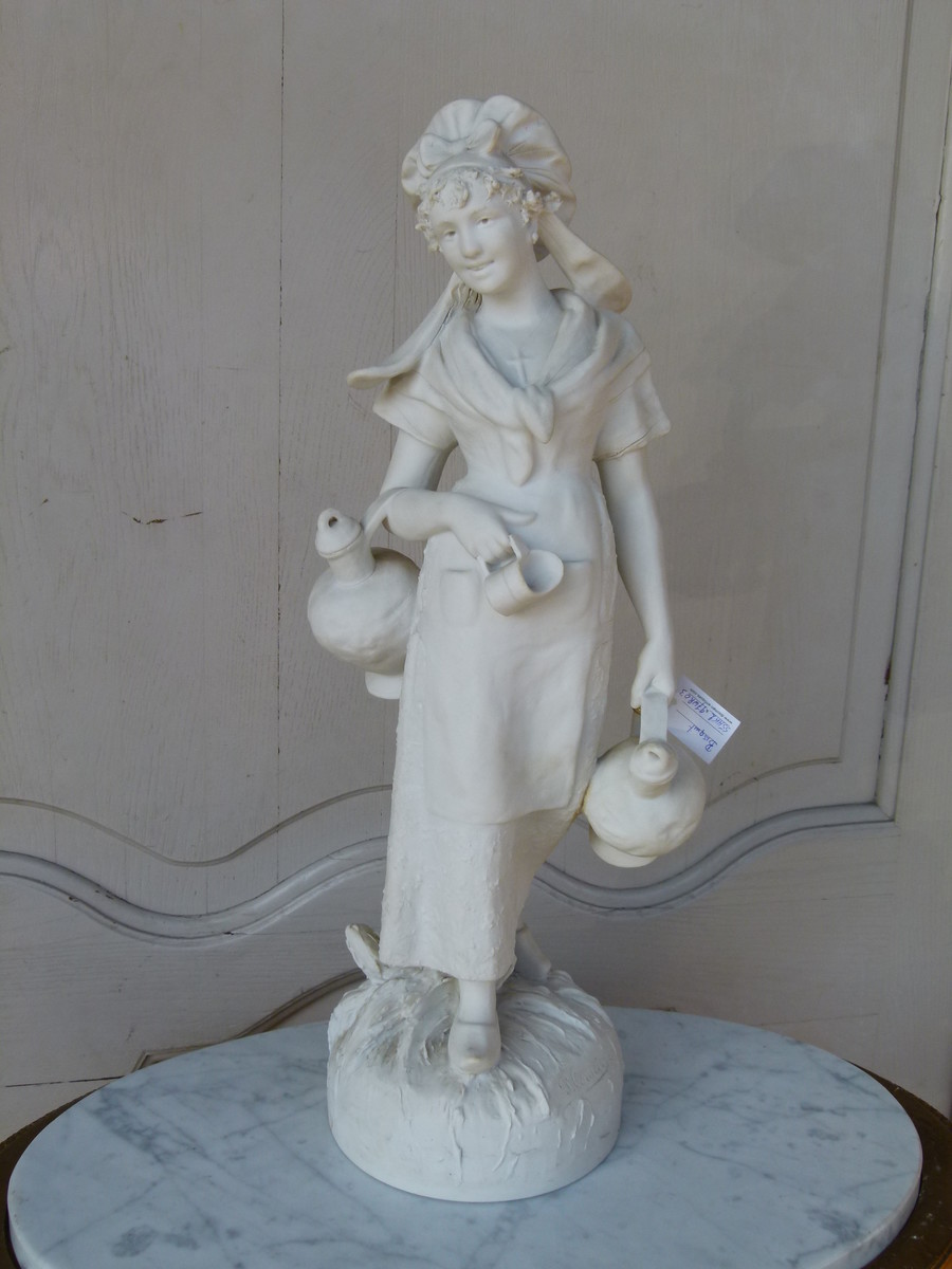 Bell epoque Sculpture  of a farmer lady signed by Comein