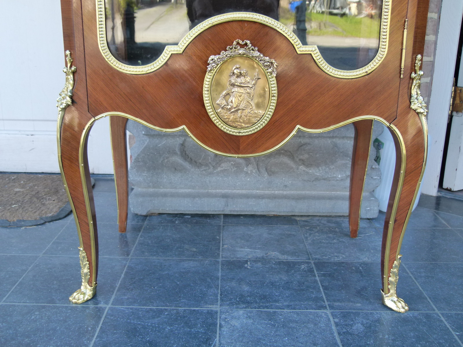 Louis 16 Napoleon 3 display cabinet with gilded bronze and marble top