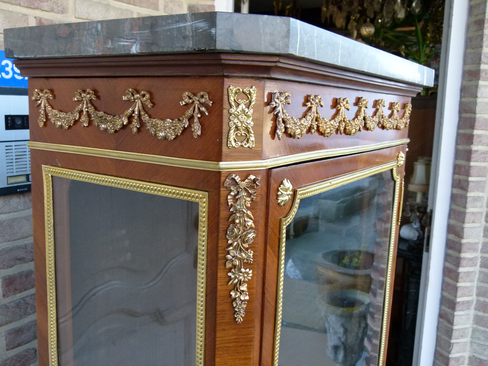 Louis 16 Napoleon 3 display cabinet with gilded bronze and marble top