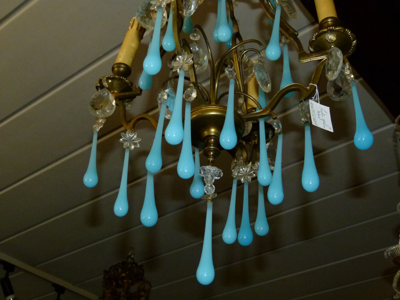 Bell epoque Lamp with blue opaline drops