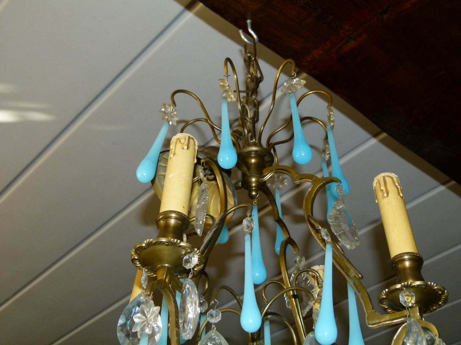 Bell epoque Lamp with blue opaline drops