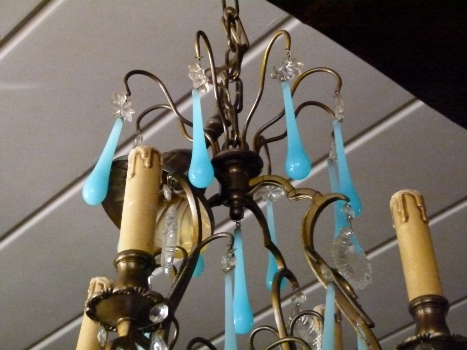 Bell epoque Lamp with blue opaline drops