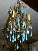 Bell epoque Lamp with blue opaline drops