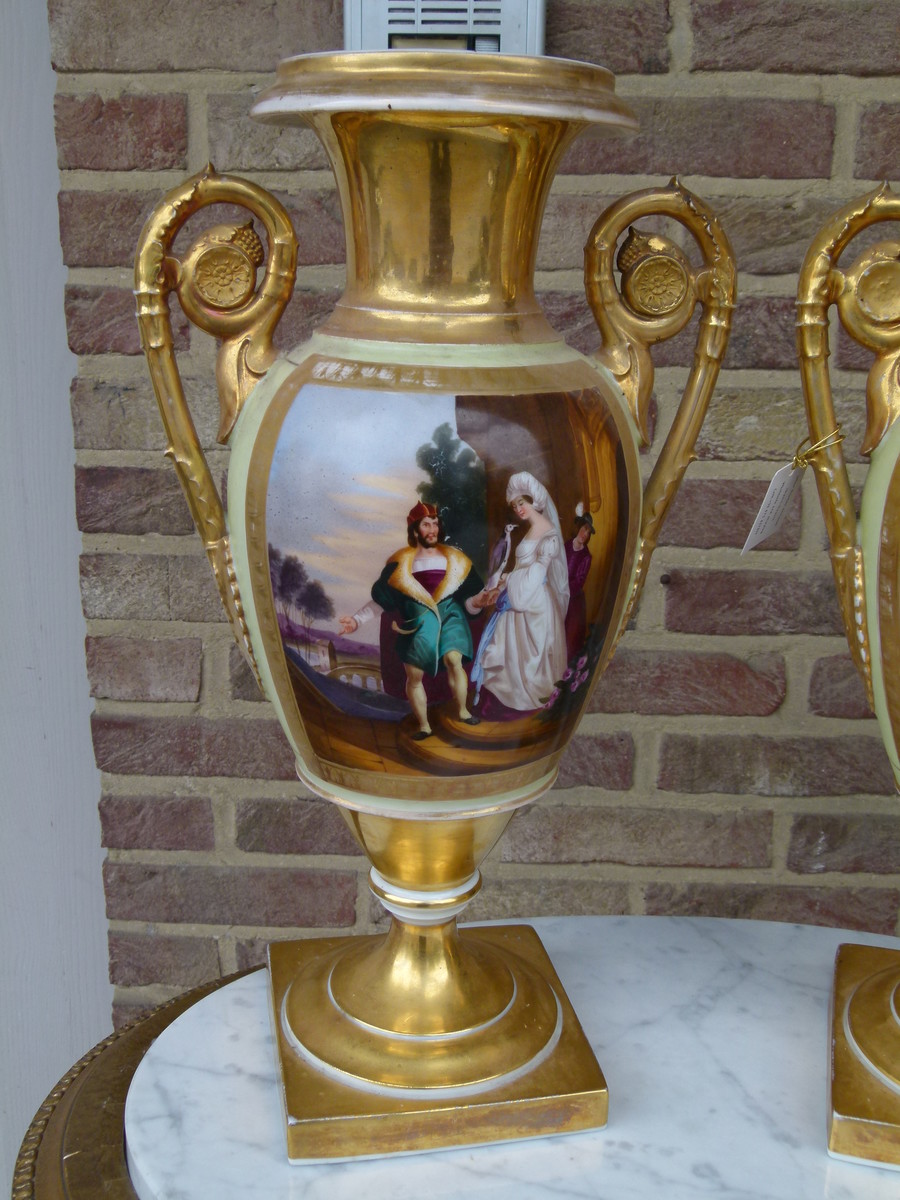 Empire Pair vases with romantic scenes