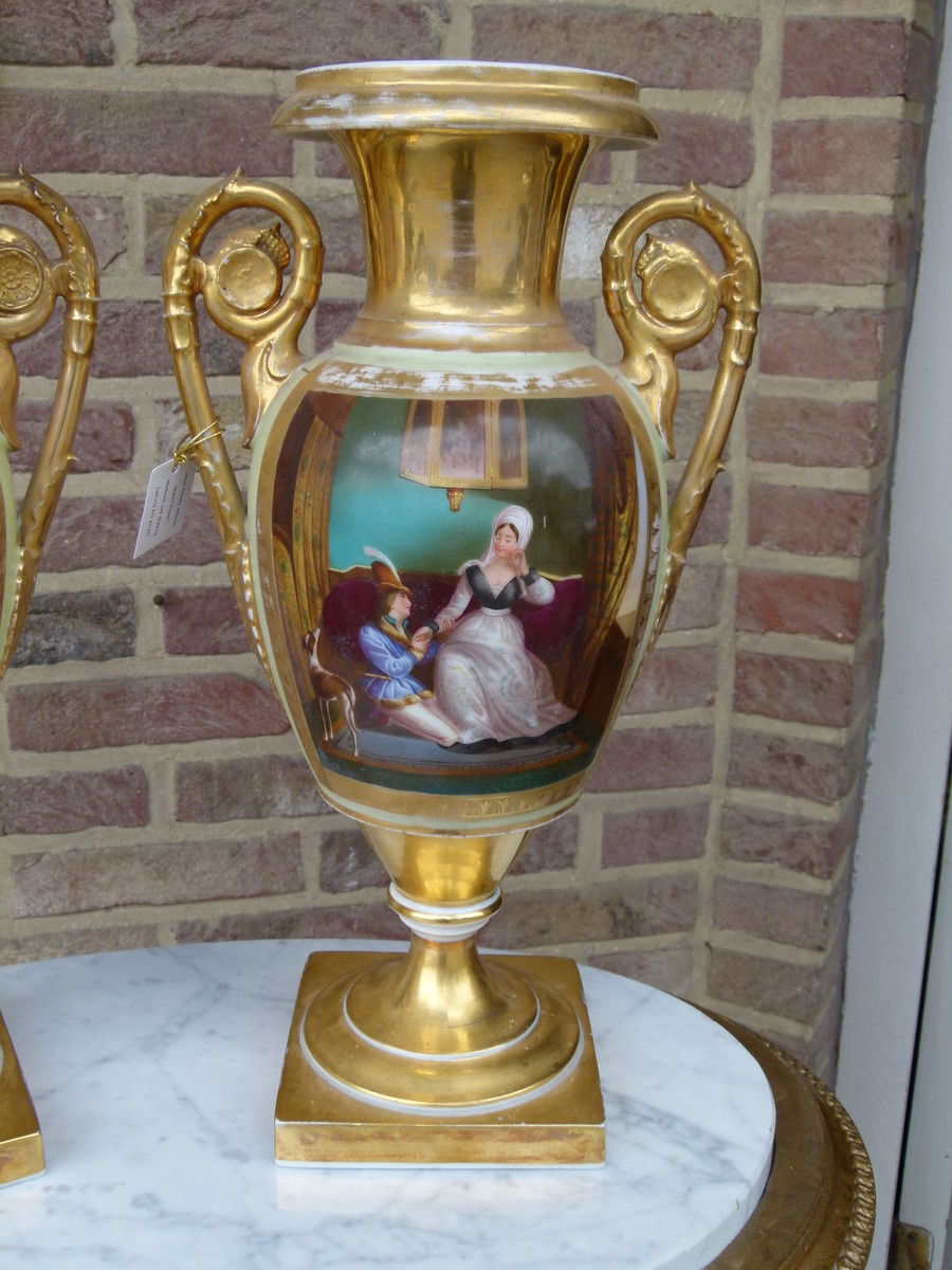 Empire Pair vases with romantic scenes