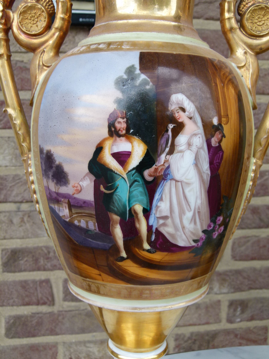 Empire Pair vases with romantic scenes