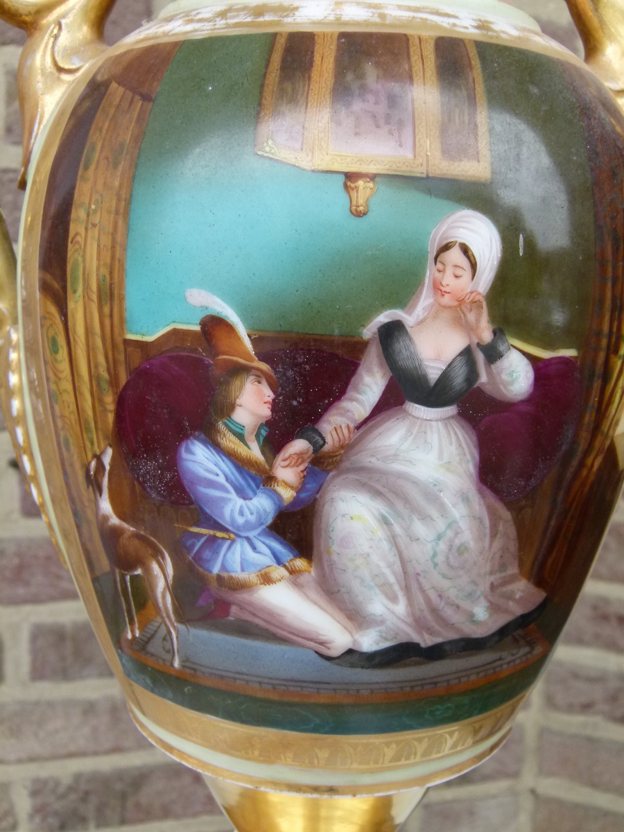 Empire Pair vases with romantic scenes