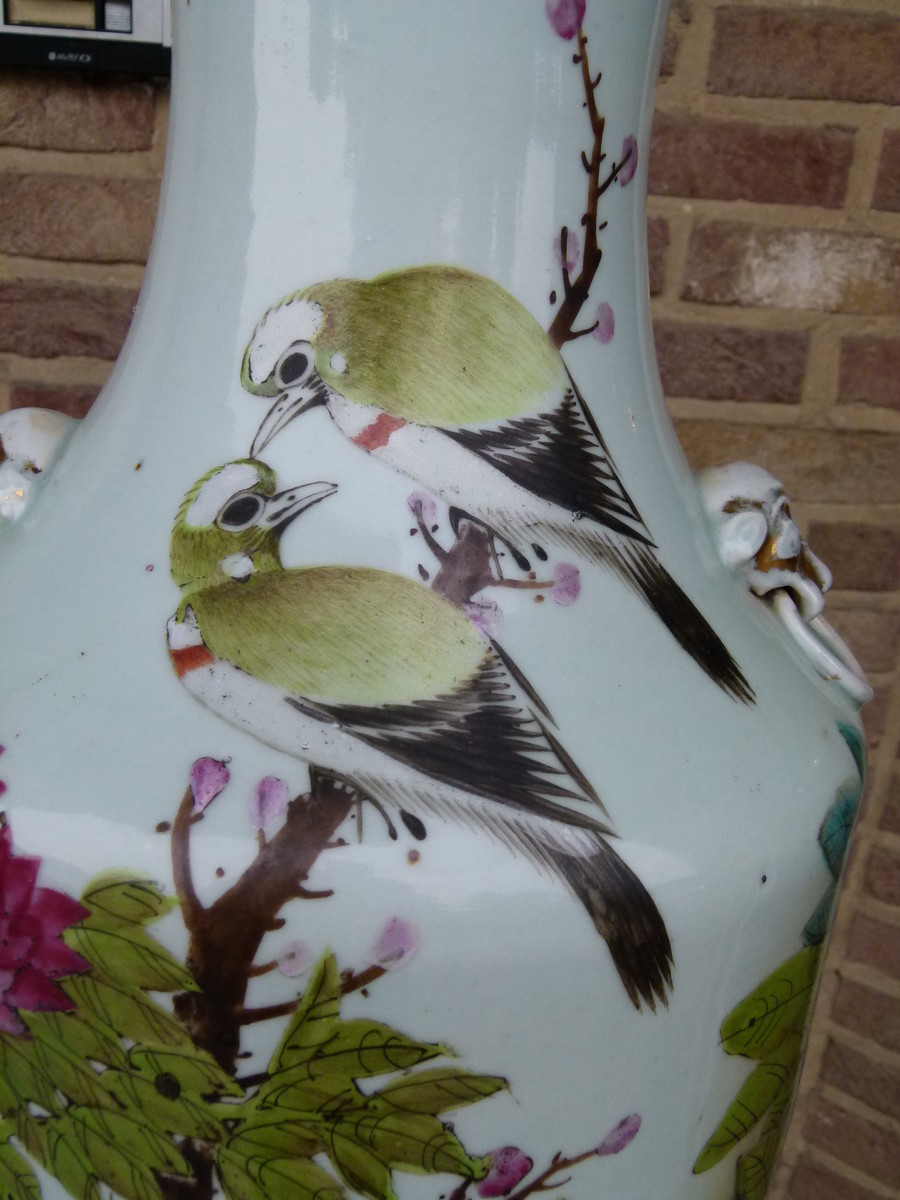 Chinese vase with flowers and birds