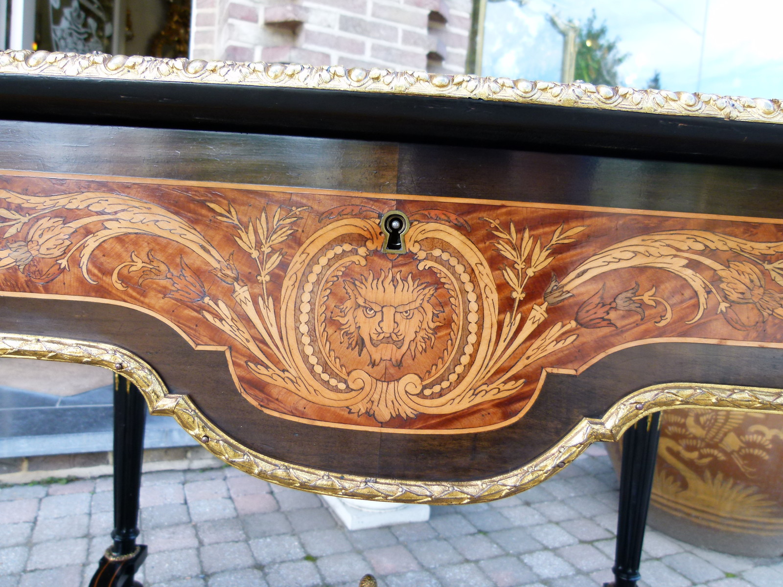 Louis 16 Napoleon 3 Desk table with flower marquetry and gilded bronzes