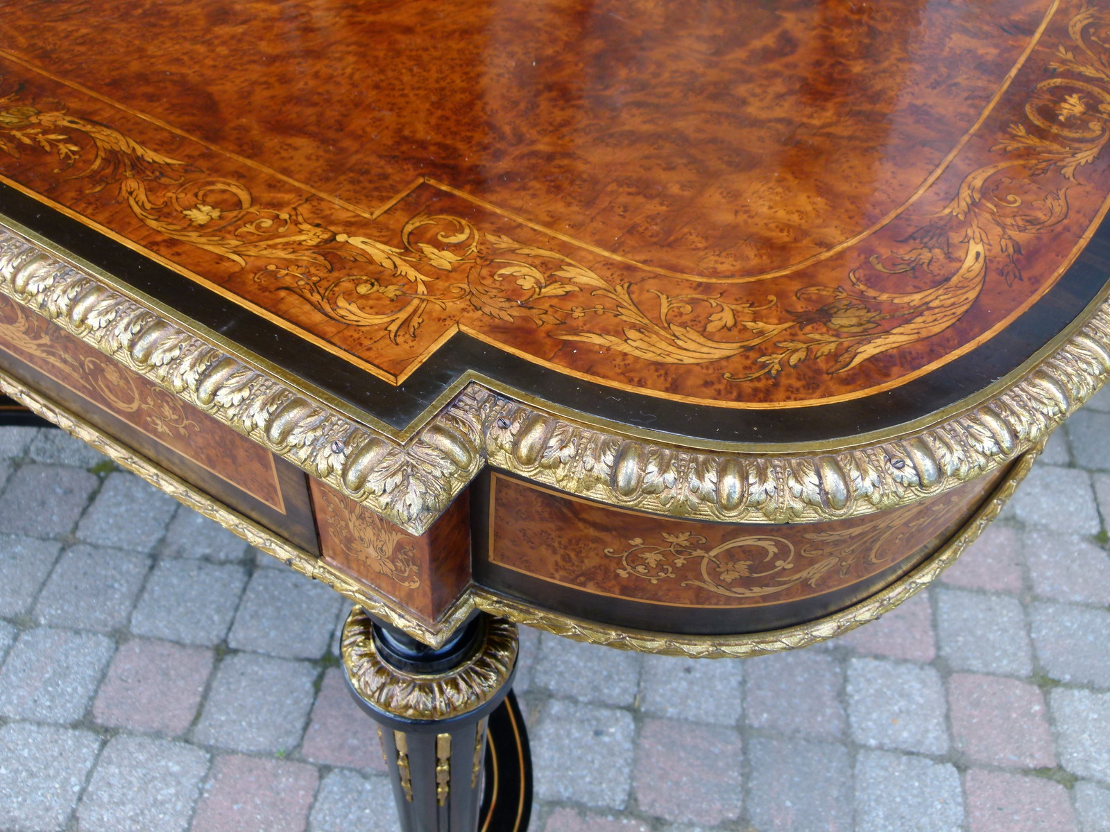 Louis 16 Napoleon 3 Desk table with flower marquetry and gilded bronzes