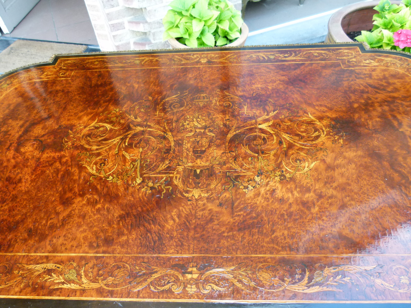 Louis 16 Napoleon 3 Desk table with flower marquetry and gilded bronzes