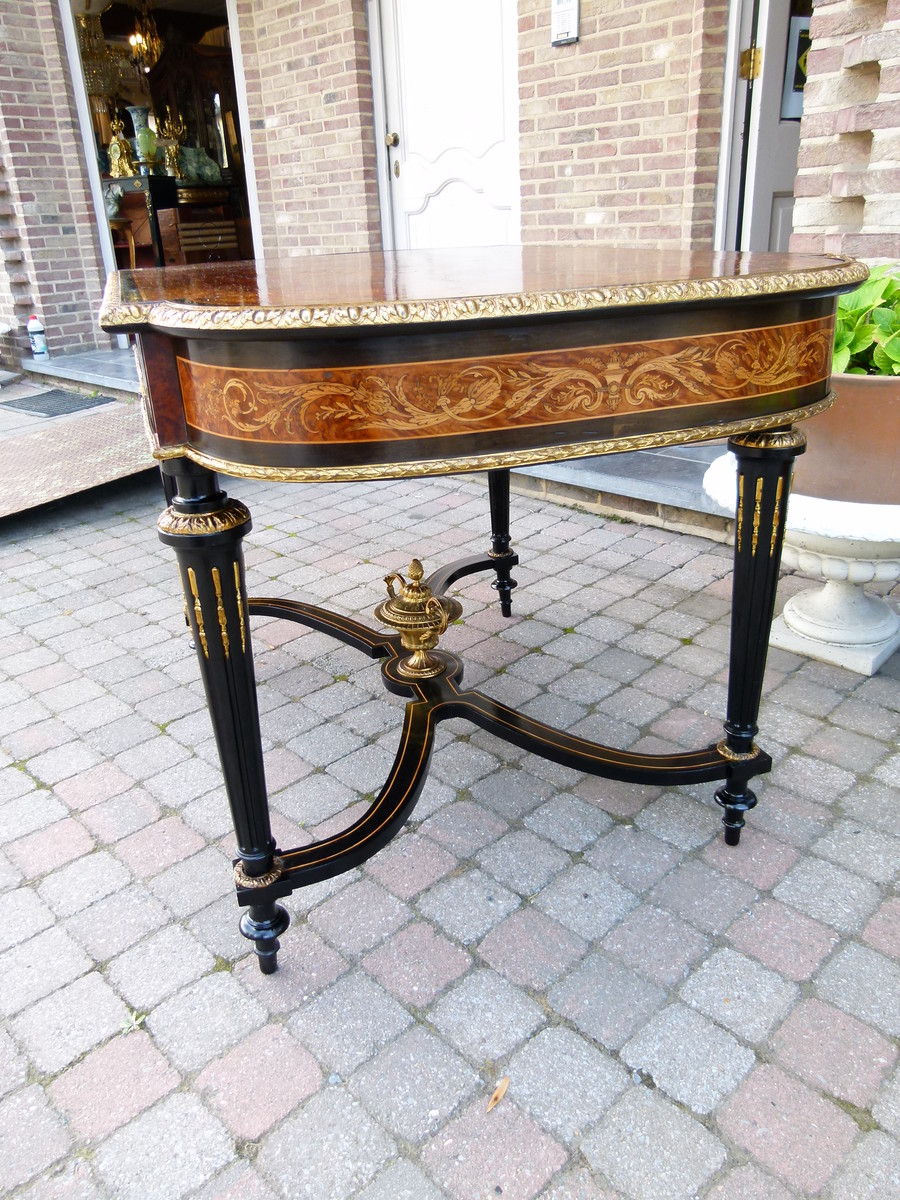 Louis 16 Napoleon 3 Desk table with flower marquetry and gilded bronzes