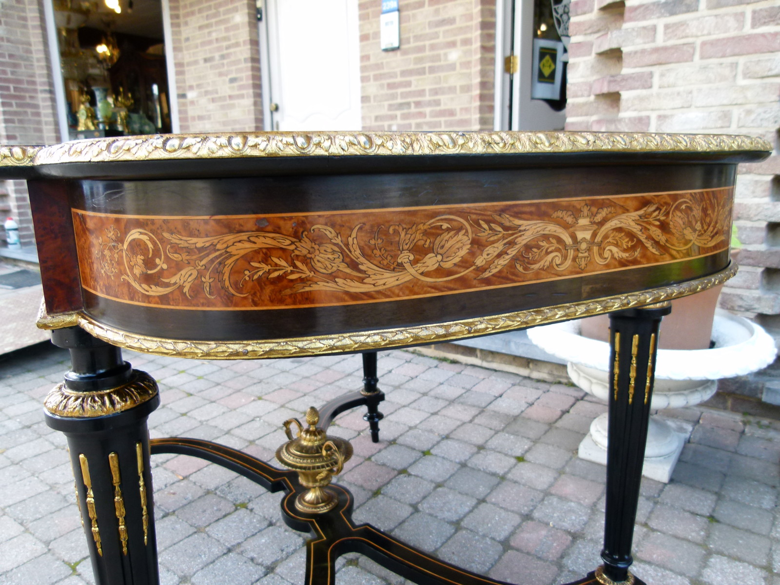 Louis 16 Napoleon 3 Desk table with flower marquetry and gilded bronzes