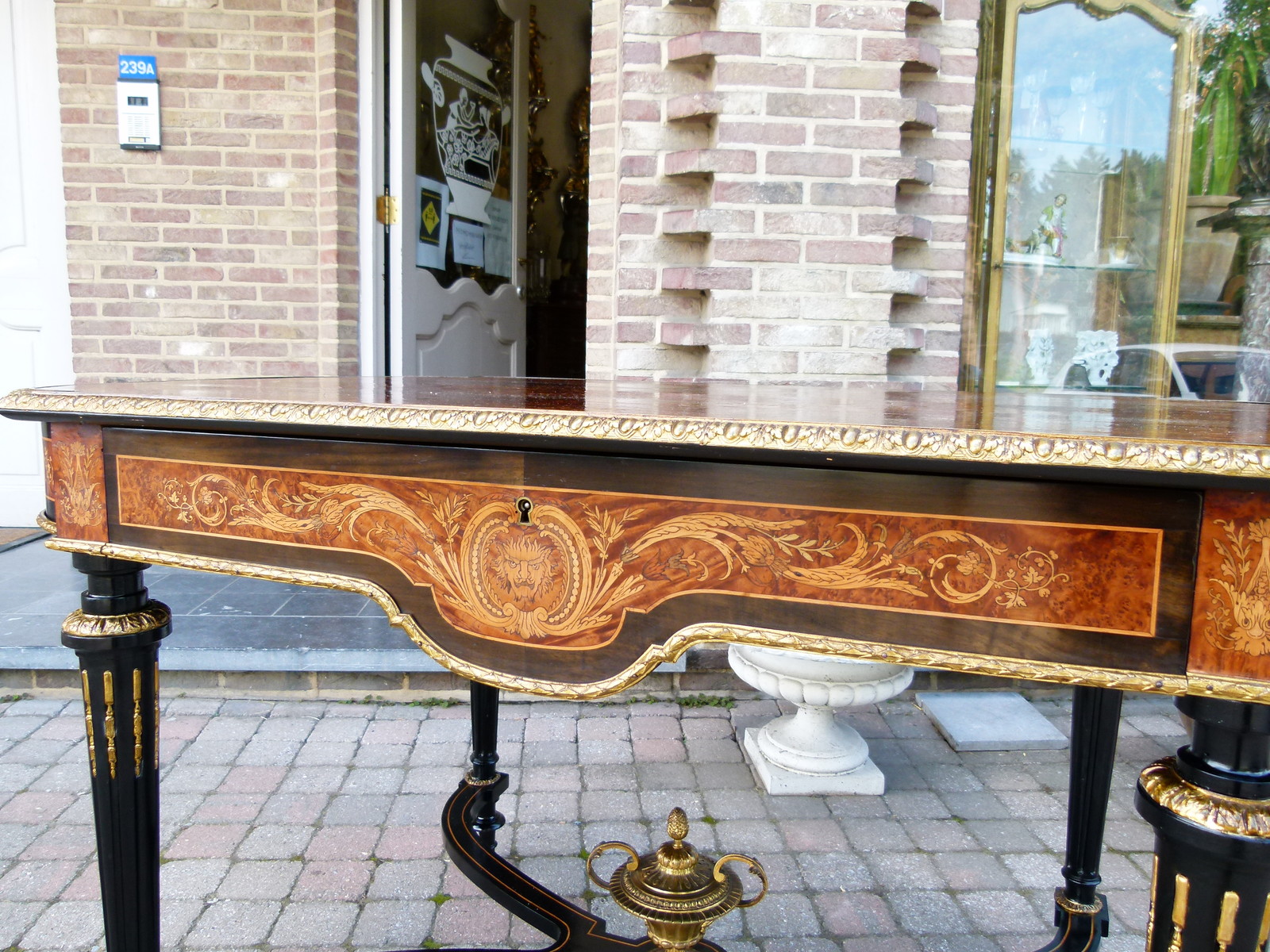 Louis 16 Napoleon 3 Desk table with flower marquetry and gilded bronzes